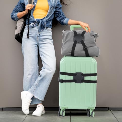 Image of Oruola 2pcs Luggage Strap for Carry on Bag, Add A Bag Luggage Strap, High Elastic Adjustable Luggages Belt for Suitcases Add a Bags,Travel Belt for Luggages Baggage Handbag Black