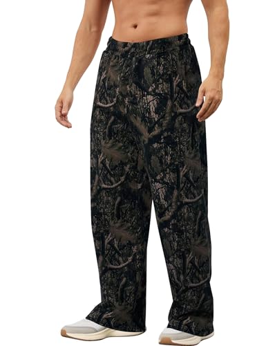 MISSACTIVER Mens Camo Baggy Sweatpants Graphic Print Athletic Gym Pants Workout Wide Leg Joggers Pants with Pockets
