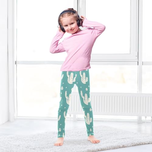 ALAZA Girls' Leggings Children's Yoga Pants Skinny Printed Dance Cactus Green Comfortable 4T3