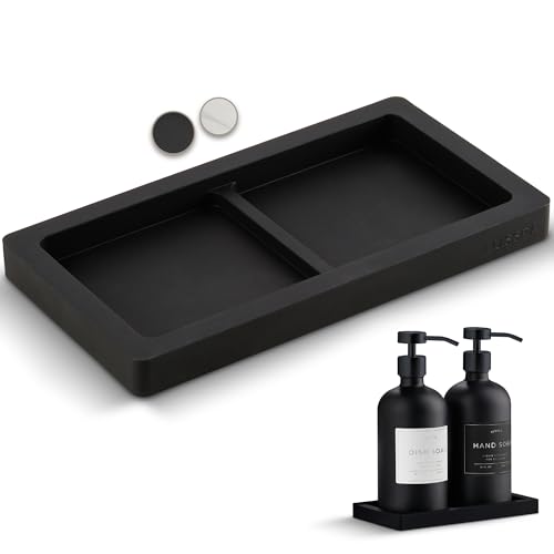 Countertop and Vanity Tray - Small Silicone Tray for Soap Dispenser Bottles, Bathroom Trays, Dish Soap Holder for Kitchen Counter, Sponge Holder for Kitchen Sink Caddy Organizer (Black)