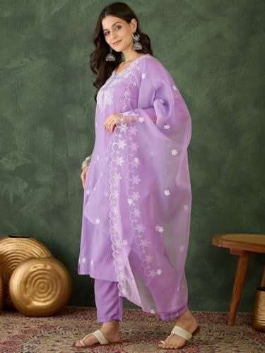 Image of Naixa Women's Rayon Embroidered Straight Kurta with Pant and Dupatta Sets (NX-740)