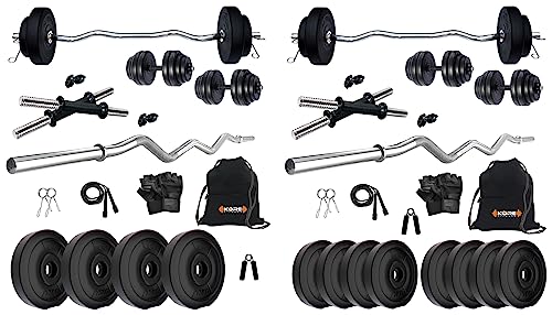 Image of Kore K-PVC 20kg Combo 3 Leather Home Gym and Fitness Kit & Kore PVC 10KG Combo 3 Home Gym Set with One 3 Ft Curl and One Pair Dumbbell Rods with Gym Bag and Gym Accessories, Multicolor