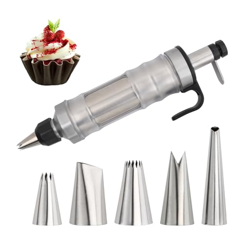 Anseom Stainless Steel Cake Syringe with 7 Nozzles Cake Syringe Professional for Cupcakes, Pastries, 301-26532
