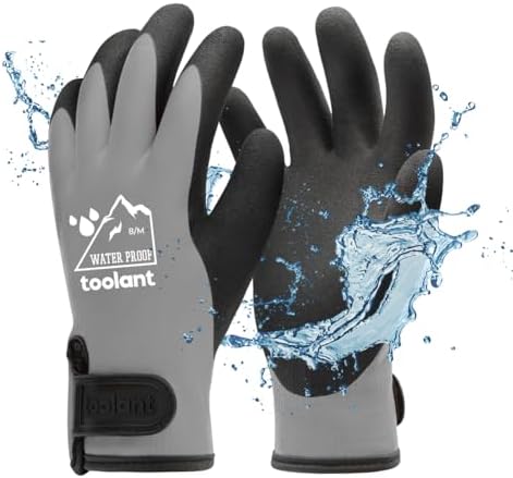 100% Waterproof Gloves for Men and Women, Winter Work Gloves for Cold Weather, Touchsreen, Thermal Insulated Freezer Gloves, With Grip, Grey, Medium