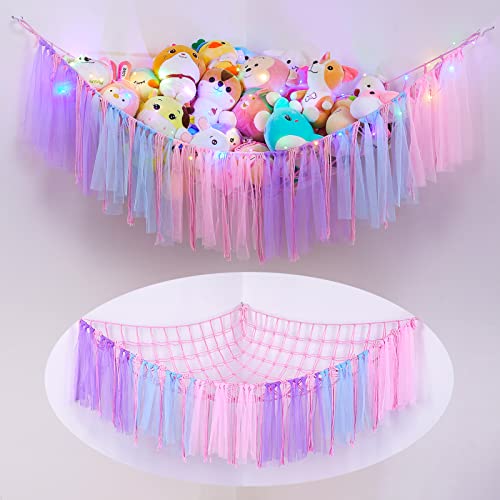 Unicorn Castle Stuffed Animals Hammock Net Kids Toy Storage With Led Light Stuffed Animals Holder Coner Hanging Toy Organizer For Nursery Kids Cute Room Decor #TOP12
