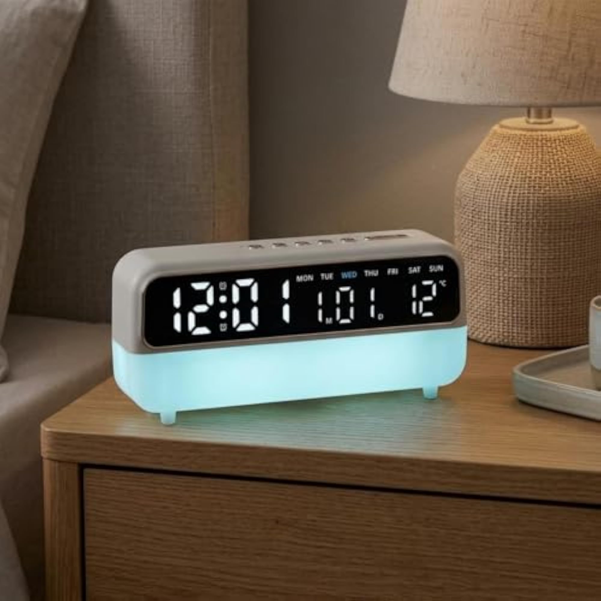 LED Alarm Circular Timepiece, Multi-Function Ambient Light Clock