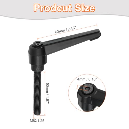 Image of uxcell 4Pcs M8 x 50mm Adjustable Knobs Handle Male Thread Push Button Ratchet Quick Release Locking Rotating Bolt for Lathe Machinery, Black