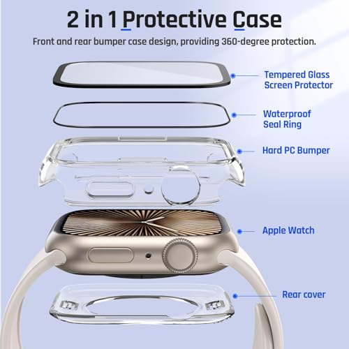 Image of VEMIGON Waterproof Case for Apple Watch Series 11 /10 42mm with Tempered Glass Screen Protector, Full Coverage Hard PC Bumper Back Frame, Protective Cover for iWatch - (S11 /S10-42mm Clear)