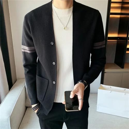 Men V-Neck Jacket Striped Business Cardigan with Pockets Knitted Sweaters Coat3