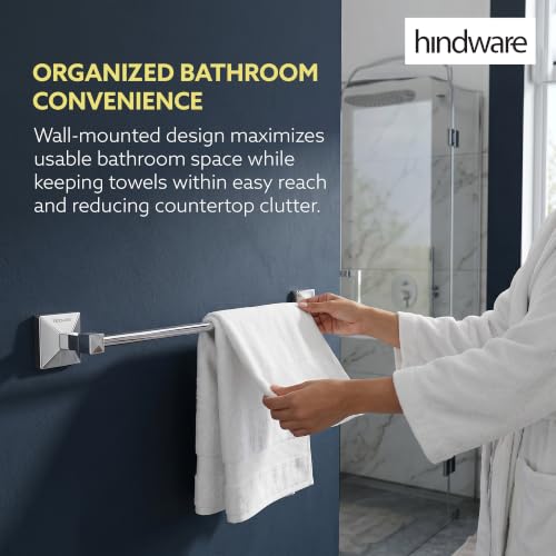Image of Hindware Stelo Towel Holder for Bathroom - 24 Inch Wide|Superior Stainless Steel | Space Saving Towel Hanger |Mirror Like Chrome Finish | Corrosion Resistant|Dimension(mm): 610*86*52 | 1-year Warranty