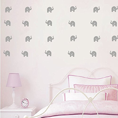 Set of 36 Cute Elephant Wall Stickers – Removable Vinyl Decals for Kids Room, Baby Nursery, or Playroom – Adorable Animal Art for Bedroom Decor and DIY Mural Projects (Light Gray)