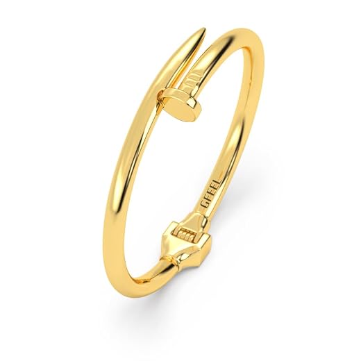 GFEEL Jewelry 14K Gold Plated Nail Bangle Bracelet, Nail Cuff Bracelet, Buckled Nail Cuff Bangle, Gold Nail Bracelet, Nail Bangle, Nail Bracelets, Buckled Nail Cuff Bold Bangle Bracelet for Women with Gift Box