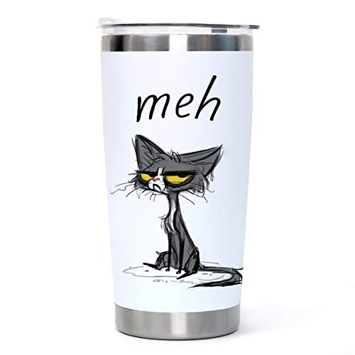 20oz Stainless Steel Tumbler with Black and White Cat Design