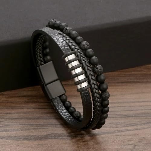 Image of Nakabh Titanium Steel Vegan Leather Micro Insert Bracelet for Men & Boys