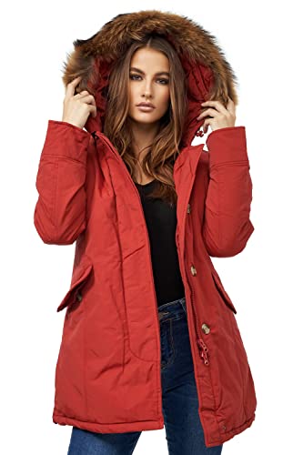 Elara Damen Winterparka Echt Fell Jacke Mantel Chunkyrayan XH227-8 Rot 40/L Cover