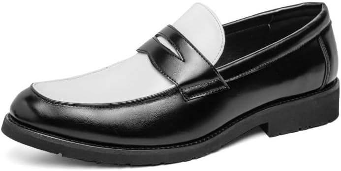 Mocassini da uomo con punta tonda, in pelle vegana, due tonalità, comodi e resistenti, antiscivolo, per matrimoni e attività all'aperto - Amazon product rated Grade C