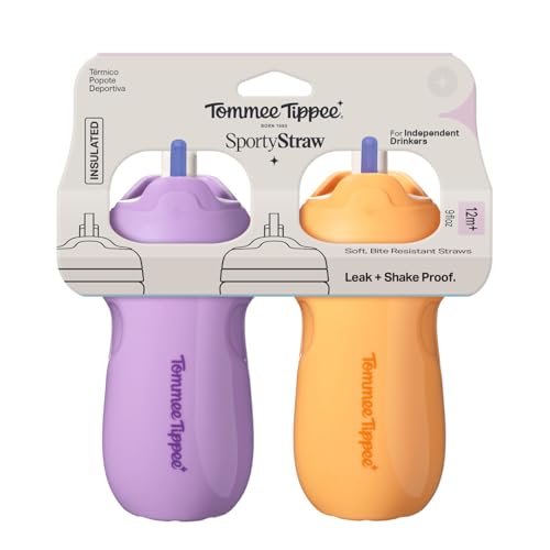Image of Tommee Tippee Toddler Straw Cup, Sporty, 1-3 Years, Spill-Proof, 9oz (Pack of 6)