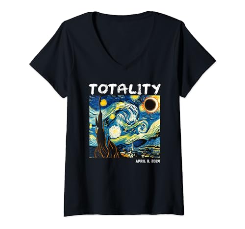 Donna Art Solar Eclipse 2024 Totality 8 Aprile Uomini Donne Bambini Maglietta con Collo a V