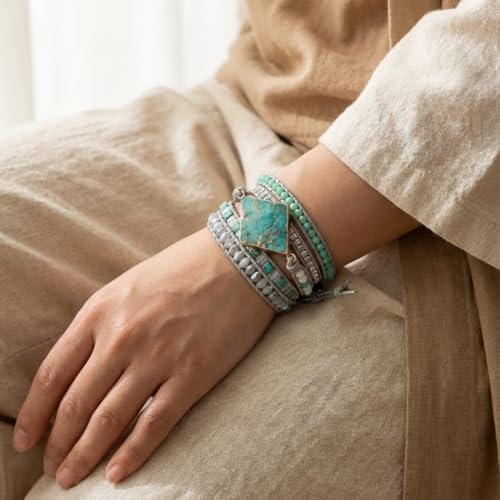 Image of YGLINE Boho Handmade Wrap Leather Tube Crystal Stone Bracelet for Women