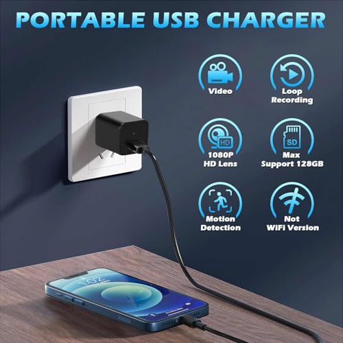 Image of USB Charger Camera, 1080P HD Smart Security Cameras Indoor Pet Nanny Cam with Motion Detection, Loop Recording Mini Video Recorder for Home, No Audio