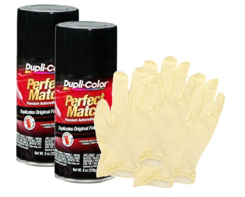 Dupli-Color Universal Gloss Black Exact-Match Automotive Paint (8 oz) Bundle with Latex Gloves (6 Items)