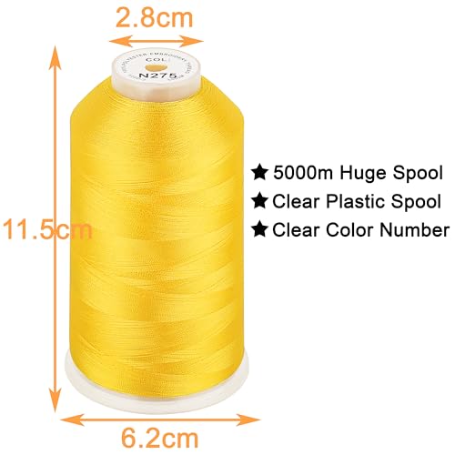 Image of New brothread - Single Huge Spool 5000M Each Polyester Embroidery Machine Thread 40WT for Commercial and Domestic Machines - Canary Yellow(Janome Color)