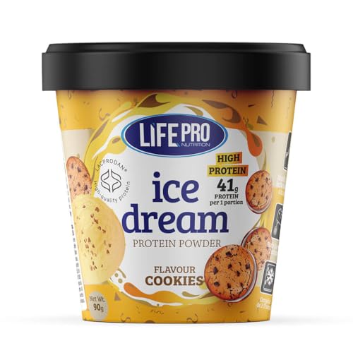 Life Pro Fit Food Ice Dream 90G | Helado Proteico de sabores | Disfruta de lo mejor del verano Cuidando de tu cuerpo y aportando proteínas a tu dieta | Hasta 50g de proteína por servicio (COOKIES)