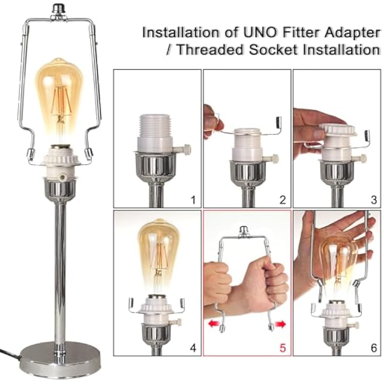 7 8 9 10 inch Lamp Shade Harp Holder,Adjustable Lamp Harp Kit,Fit Both Standard Lamp Rod and E26 Light Base UNO Fitter Adapter,with 2 Shade Attaching Finial Top (Silver Color - 2 Set)