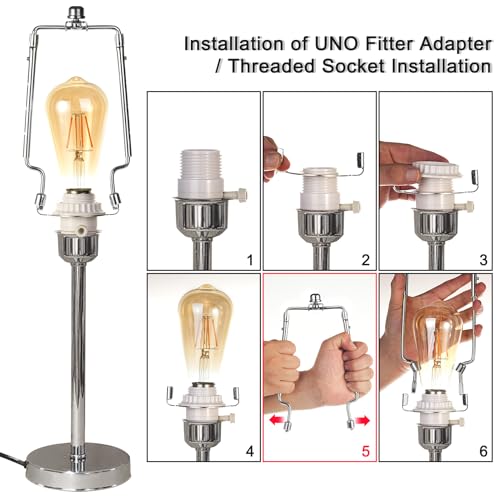 7 8 9 10 inch Lamp Shade Harp Holder,Adjustable Lamp Harp Kit,Fit Both Standard Lamp Rod and E26 Light Base UNO Fitter Adapter,with 2 Shade Attaching Finial Top (Silver Color - 2 Set) by EMNOOTI - Image 4