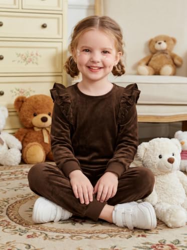 Image of Arshiner Girls 2 Piece Outfits Velour Tracksuit Ruffle Sweatshirt Sweatpant | Cute Clothes, Sweatsuit, Long Sleeve Pullover, Fall Winter Clothing Sets, for 3-10 Years