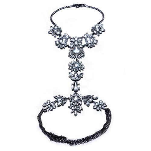 NABROJ Body Chain Jewelry for Women Sexy Belt Shoulder Necklace Costume Rave Waist Jewelry with Black Chains Clear Crystals Fashion Accessories -STL09 Black and White