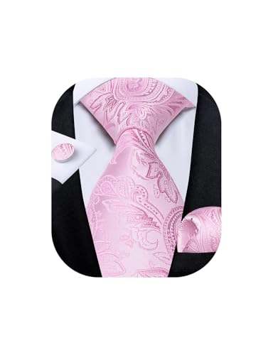 Image of DiBanGu Mens Paisley Tie Set Silk Woven Jacquard Necktie and Pocket Square Cufflinks Gift Set for Wedding Bussiness