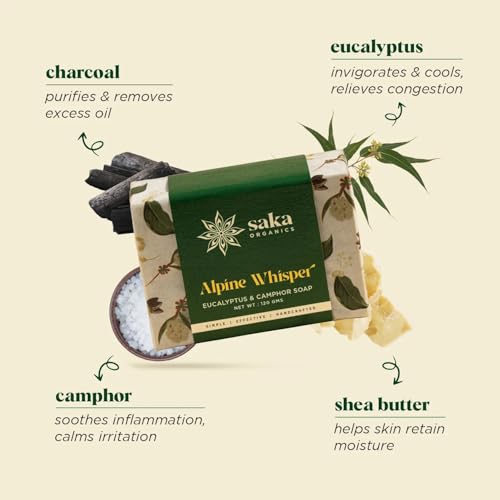 Image of Saka Organics Eucalyptus & Camphor Bath Soap with Shea Butter, Pack of 2 (120g Each) | Handmade Cold-Processed Soap | Deep Cleansing, Purifying & Refreshing | Sulphate & Paraben Free