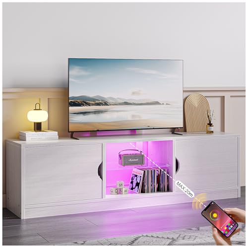 Simple Hogar Mueble para TV, 120 CM TV Grande, con Vidrio Templado Luz LED Centro de Entretenimiento para TV, Mesa para TV de Madera de Alta Gama, Apto para...