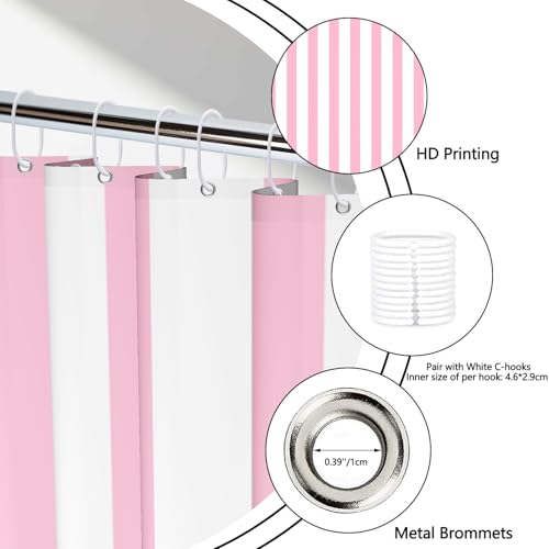 Rideau de douche rayures verticales rose et blanc style moderne minimaliste