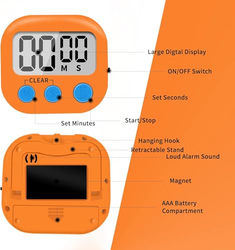 12 Pack Small Digital Kitchen Timer Magnetic Back and ON/Off Switch,Minute Second Count Up Countdown(White,Blue,Orange - Image 5