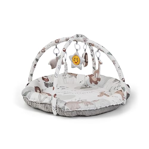 MS BabyWorld Zoola – Gimnasio para bebés Multifuncional con Juguetes | Manta de juegos plegable | Acolchada para Gateo 0-3-6-12 meses | Es timula el Desarrollo Motor y Sensorial del Bebé
