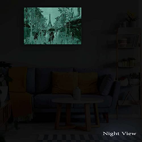 Startonight Canvas Wall Art Paris Street Eiffel France Colored Painting Framed 24" X 36" #TOP4