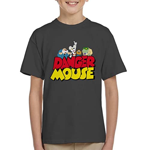 Image of All+Every Danger Mouse Logo with Characters Kid's T-Shirt Charcoal