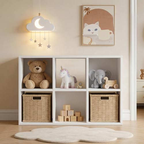 LUCKLIFE 6-Cube Storage Organizer, Stackable Modular Bookcase Shelf with Vertical or Horizontal Use, Fits 11×11″ Bins, Optional Back Panels, for Living Room, Office, White