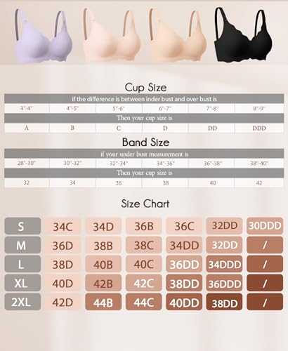 DOCUMO Bras for Women Scalloped No Underwire Wireless Seamless Bra with Lift and Support Adjustable Soft Semi-Fixed Pads Bralettes(Black,Small) — view 6