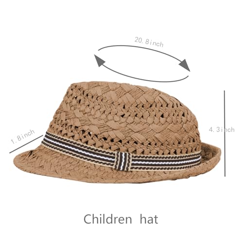 OhMill Straw Fedora Hats Kids Derby Hat Boys Trilby Hat Panama Fedora Hats Short Brim Summer Cap Boys Girls 3-6 Years4