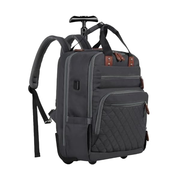 Rolling Backpack, Carry On Luggage Travel Backpack with Wheels, Flight Approved Anti Theft Rolling Bookbag Fits 15.7" Laptop, Rolling Backpack Bag with USB Port for Men Women, Grey