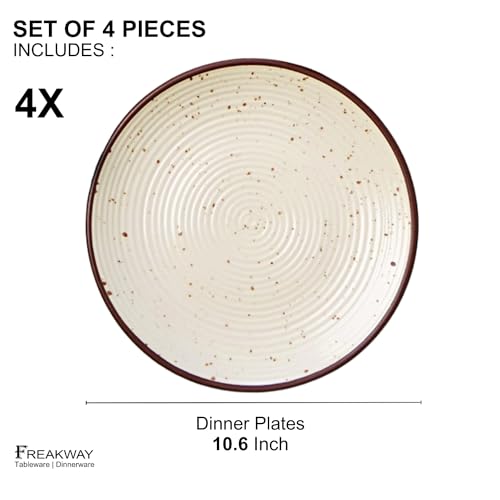 Image of Freakway Cream Ribbed Stoneware Dinner Plates 10.6 Inch Set of 4 Pcs Ceramic Plates for Dinner | Microwave & Dishwasher Safe | Off White