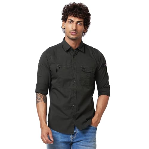 Image of Spykar Men's Regular Fit N /A Full Sleeve Solid Casual Shirts