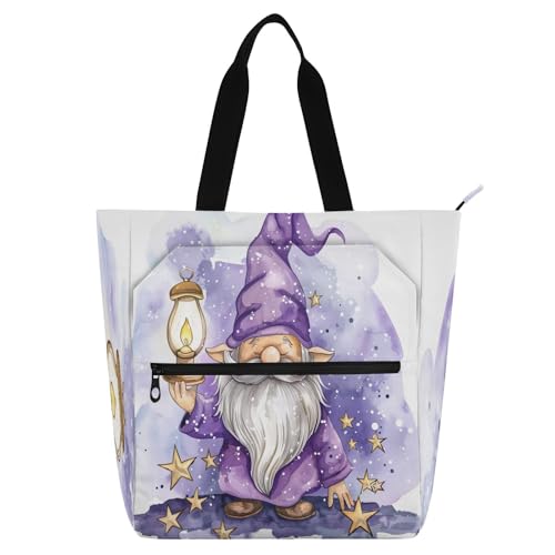 Cute Light Up Star Gnome Tote Bag,Large Capacity Handbag with Zipper Perfect for School,Travel,Shopping
