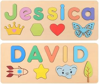 Personalised Name Puzzle for Toddlers, Tulolvae Custom Name Wooden Puzzles, Educational Toys Gift for 3+ Years Old Kids, Preschool Pegged Puzzles for Baby Boys and Girls, 30x12x0.8cm