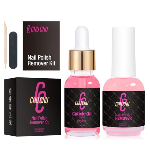 Remover for Gel Nail Polish and Cuticle Oil Kit: CHUCHU Shellac Gel Remover with Nail Oil - Acetone Free Quick Remove Within 5 Minutes Nail Care Manicure Home Salon