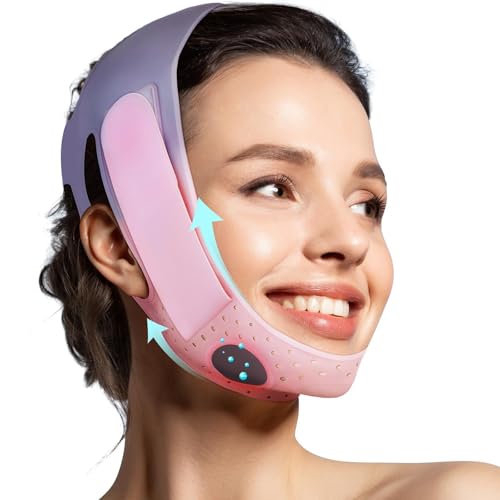 JUSRON V-Line Mask Chin Up Mask Face Strap, chin lifting mask (Pink)