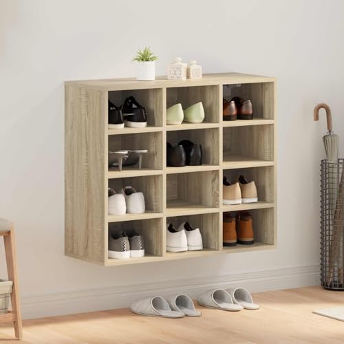 SooIarix Zapatero de roble Sonoma, material de madera, 77,5 x 30 x 67 cm, estrecho cerrado con estantes, ahorra espacio para el pasillo y la entrada, práctico zapatero montaje en pared